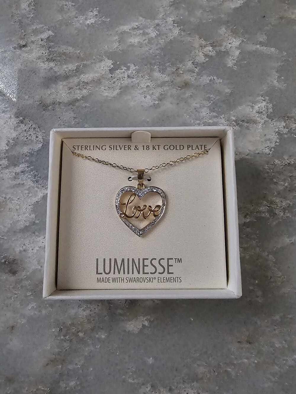 Luminesse Sterling Silver 18K Gold Plated Swarovski Crystal Love Heart Necklace
